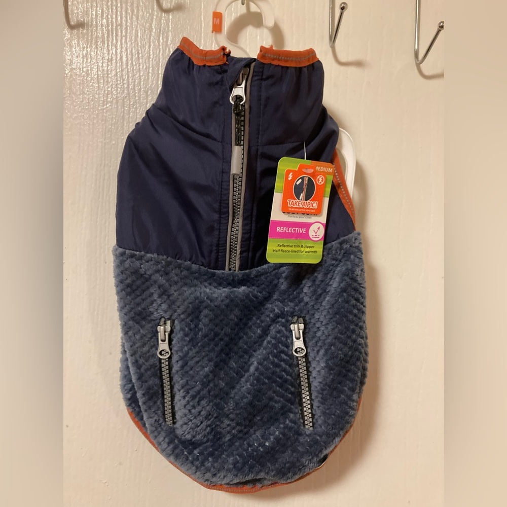 BNWT Top Paw Size M Navy Orange Fleece Reflective Dog Jacket